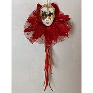 Carnival Of Venice Style Christmas Tree Ornament Porcelain Face Harlequin VTG